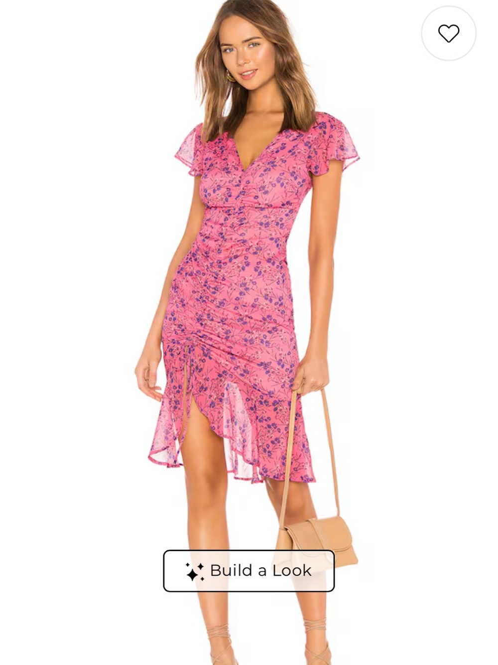 MAJORELLE Pink Floral Ruffle Midi Dress